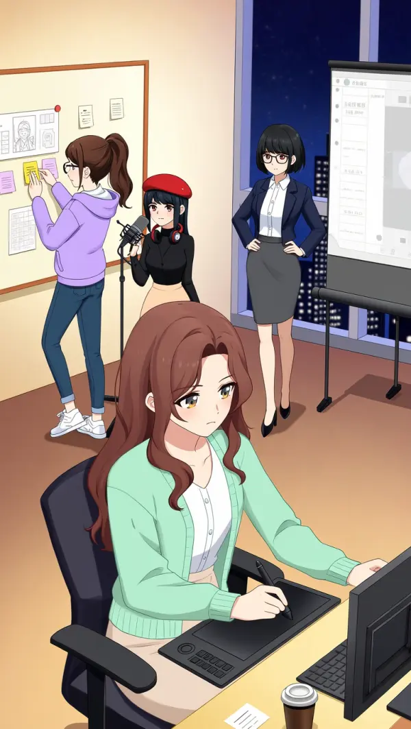四个女孩，用 Anivid.ai 做出一支动漫片